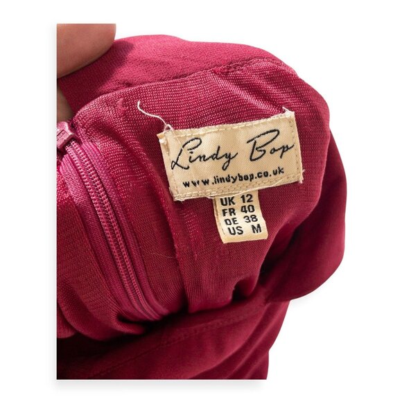 Lindy Bop Burgundy Midi Dress SZ M Pin Up 50s Fashion Retro Rockabilly Tea Dress - Picture 4 of 9